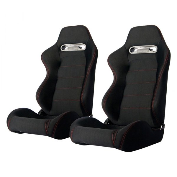 Cipher Auto® - CPA1013 Series Reclining Steel Tubular Frame Racing Seats, Black Cloth Cover with Red Stitching