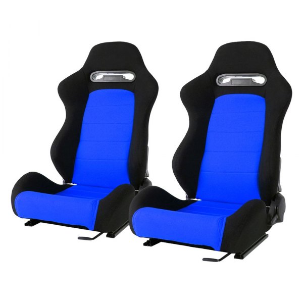 Cipher Auto® - CPA1013 Series Reclining Steel Tubular Frame Racing Seats, Black Cloth Cover with Blue Insert
