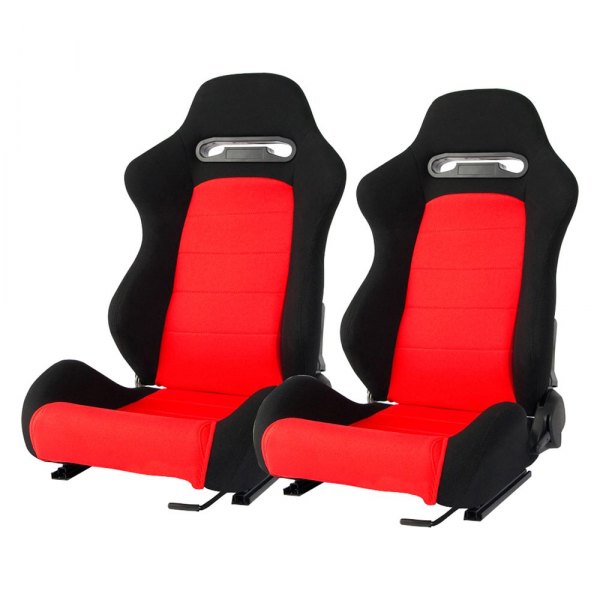 Cipher Auto® - CPA1013 Series Reclining Steel Tubular Frame Racing Seats, Black Cloth Cover with Red Insert