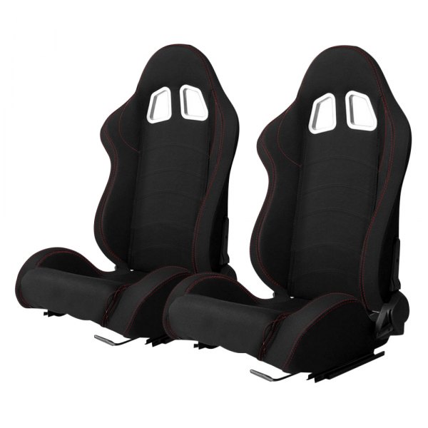 Cipher Auto® - CPA1016 Series Reclining Steel Tubular Frame Racing Seats, Black Cloth Cover with Red Outer Stitching
