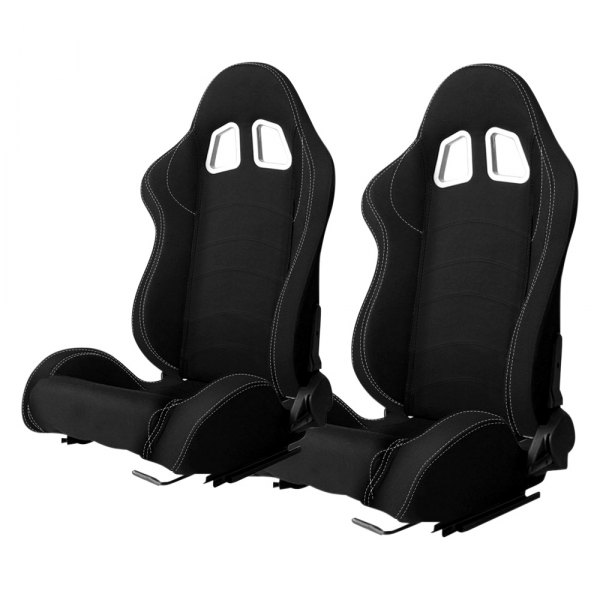 Cipher Auto® - CPA1016 Series Reclining Steel Tubular Frame Racing Seats, Black Cloth Cover with White Outer Stitching