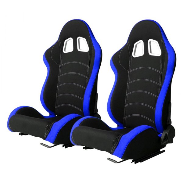 Cipher Auto® - CPA1018 Series Reclining Steel Tubular Frame Racing Seats, Black Cloth Cover with Blue Side Insert