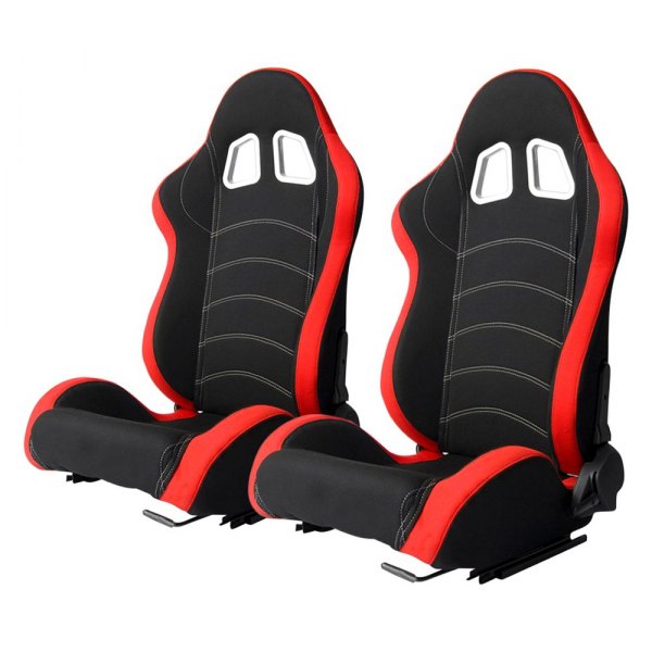 Cipher Auto® - CPA1018 Series Reclining Steel Tubular Frame Racing Seats, Black Cloth Cover with Red Side Insert