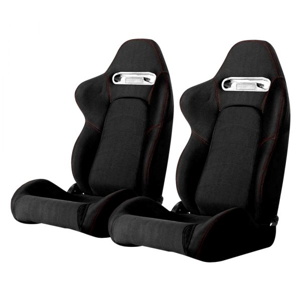Cipher Auto® - CPA1019 Series Reclining Steel Tubular Frame Racing Seats, Black Cloth Cover with Red Outer Stitching