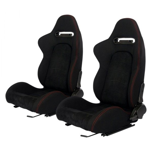 Cipher Auto® - CPA1019 Series Reclining Steel Tubular Frame Racing Seats, Black Cloth Cover with Red Outer Stitching
