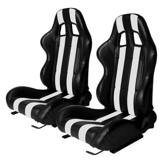 Cipher Auto® - CPA1026 Series Reclining Steel Tubular Frame Racing Seats, Black Leatherette Cover with White Strip