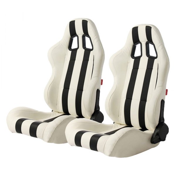 Cipher Auto® - CPA1026 Series Reclining Steel Tubular Frame Racing Seats, White Leatherette Cover with Black Strip
