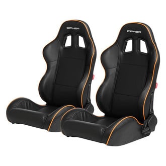 Cipher Auto® - CPA1031 Series Reclining Steel Tubular Frame Racing Seats, Black Leatherette Cover with Orange Accent Piping