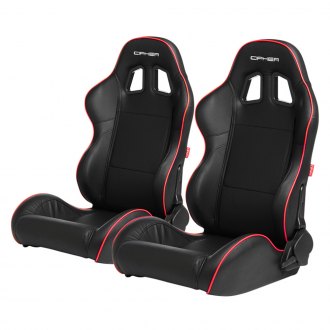 AJP Distributors JDM Type-R Fully Cloth Reclinable Bucket Racing Comfort Seat Upholstery Performance Track Seats 2x Red 5 Point Harness Safety Seatbelt Set Pair Upgrade Replacement 