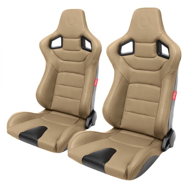  Cipher Auto® - CPA2001 Euro Series Reclinable Steel Tubular Frame Racing Seats, Beige Leatherette Cover with Brown Stitching