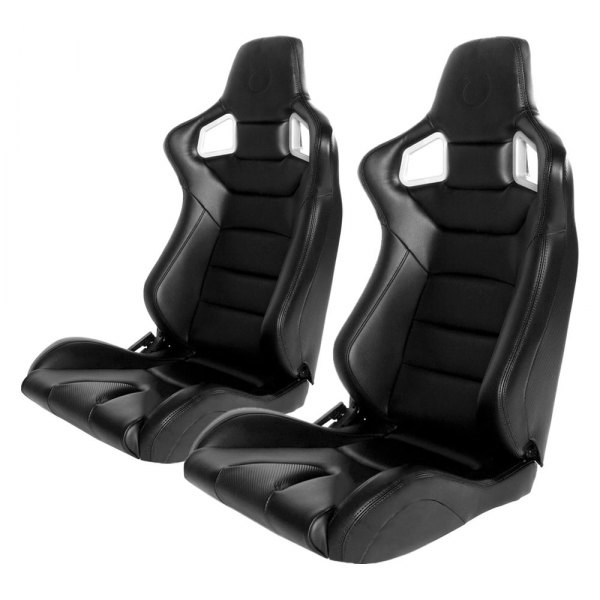  Cipher Auto® - CPA2001 Euro Series Reclinable Steel Tubular Frame Racing Seats, Black Leatherette Cover with Black Stitching