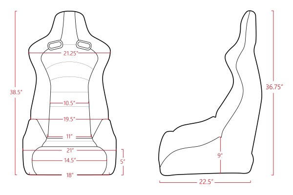 Cipher Auto® - CPA2002 Viper Series Racing Seats Dimensions
