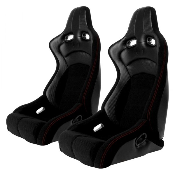 Cipher Auto® - CPA2002 Viper Series Black Cloth with Carbon Leatherette Inserts and Red Stitching Racing Seats