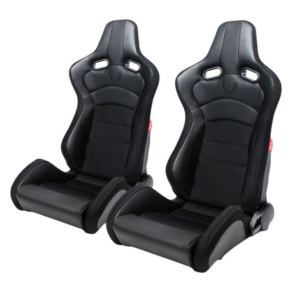 Cipher Auto® - CPA2003 VP-8 Series Reclinable Steel Tubular Frame Racing Seats, Black Cloth Cover with Black Carbon Leatherette Insert