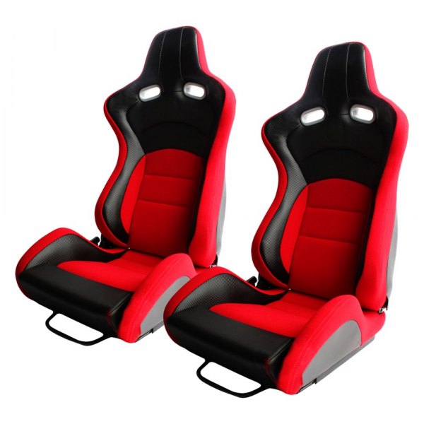 Cipher Auto® - CPA2003 VP-8 Series Reclinable Steel Tubular Frame Racing Seats, Red Cloth Cover with Black Carbon Fiber Insert