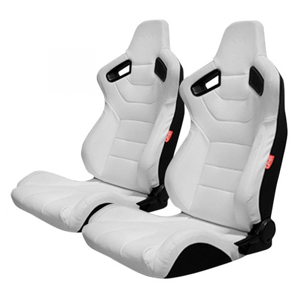 Cipher Auto® - CPA2009 Series Reclinable Steel Tubular Frame Racing Seats, White Leatherette with White Stitching and Fabric Cover