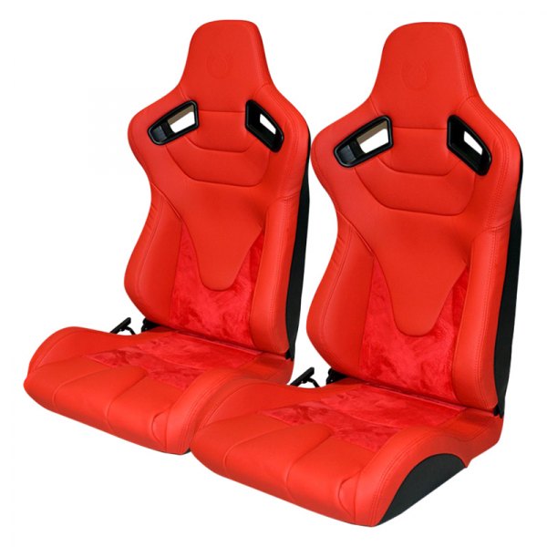 Cipher Auto® - CPA2009RS Series Reclinable Steel Tubular Frame Racing Seats, Red Suede with Fabric