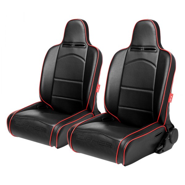 Cipher Auto® - CPA3002 Series Reclinable Steel Tubular Frame Suspension Seats, Black Leatherette Cover with Red Accent Piping