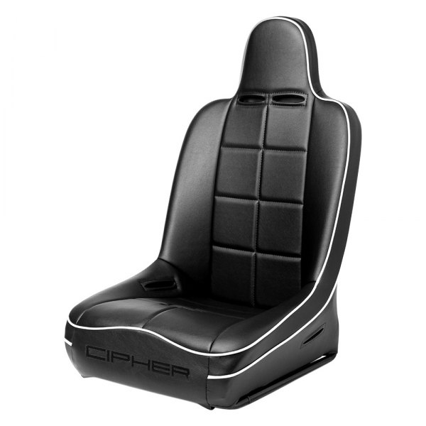 Cipher Auto® - CPA3004 Series Fixed Full Bucket Steel Tubular Frame Suspension Seat, Black Leatherette Cover with White Accent Piping
