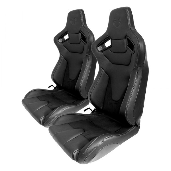 Cipher Auto® - CPA2009RS Series Reclinable Steel Tubular Frame Racing Seats, Black Leatherette with Suede Insert