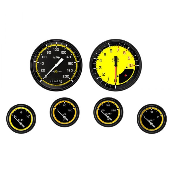 Classic Instruments® - AutoCross Yellow Series Custom 6-Gauge Set