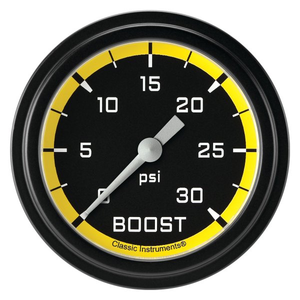 Classic Instruments® - AutoCross Yellow Series 2-5/8" Boost Gauge, 30 psi