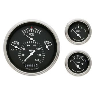 Classic Instruments® - Hot Rod Series 4-5/8" Direct Fit 3-Gauge Set, 140 MPH, 8,000 RPM