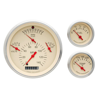 Classic Instruments® - All-in-One Series 4-5/8" Direct Fit 3-Gauge Set, 140 MPH, 8,000 RPM