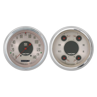 Classic Instruments® - All American Nickel Series 4-5/8" Speedometer and Quad Direct Fit Gauge Set, 140 MPH