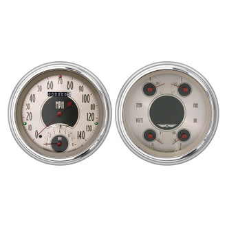 Classic Instruments® - All American Nickel Series 4-5/8" Speedtachular and Quad Direct Fit Gauge Set, 140 MPH, 8,000 RPM