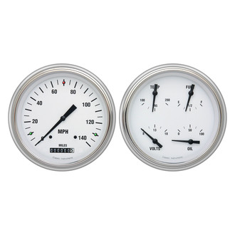 Classic Instruments® - White Hot Series 4-5/8" Speedometer and Quad Direct Fit Gauge Set, 140 MPH
