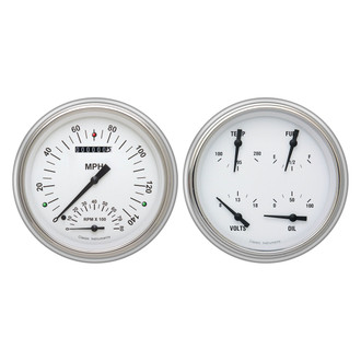 Classic Instruments® - White Hot Series 4-5/8" Speedtachular and Quad Direct Fit Gauge Set, 140 MPH, 8,000 RPM