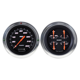 Classic Instruments® - Velocity Series 4-5/8" Speedometer and Quad Direct Fit Gauge Set, 160 MPH, 10,000 RPM