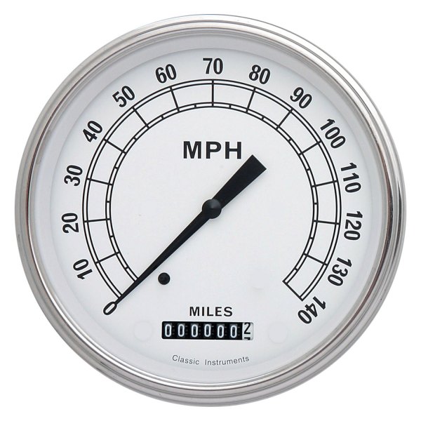 Classic Instruments® - Classic White Series 4-5/8" Speedometer, 140 MPH