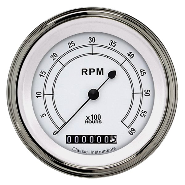 Classic Instruments® - Classic White Series 3-3/8" Tachometer, 6,000 RPM