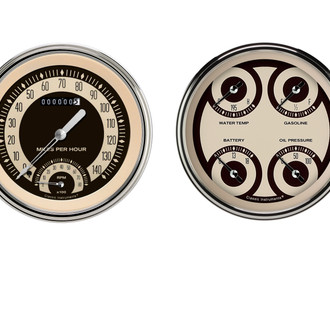 Classic Instruments® - Nostalgia VT Series 4-5/8" Speedtachular and Quad Gauge Set, 140 MPH, 8,000 RPM
