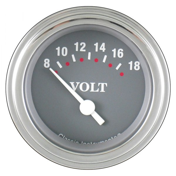 Classic Instruments® - Silver Gray Series 2-1/8" Voltmeter, 8-18 V