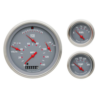 Classic Instruments® - Tetra Series 4-5/8" Custom 3-Gauge Set, 140 MPH, 8,000 RPM