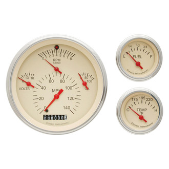 Classic Instruments® - Tetra Series 4-5/8" Custom 3-Gauge Set, 140 MPH, 8,000 RPM