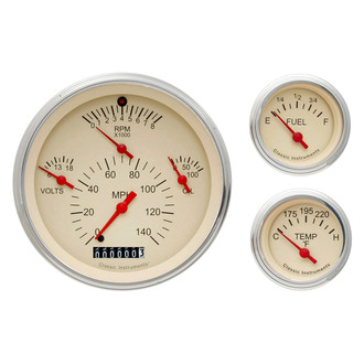 Classic Instruments® - Tetra Series 4-5/8" Custom 3-Gauge Set, 140 MPH, 8,000 RPM