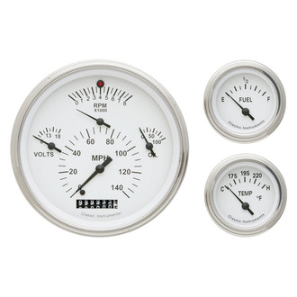 Classic Instruments® - Tetra Series 4-5/8" Custom 3-Gauge Set, 140 MPH, 8,000 RPM