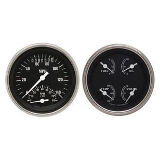 Classic Instruments® - Traditional Series 3-3/8" Speedtachular and Quad Gauge Set, 140 MPH, 8,000 RPM
