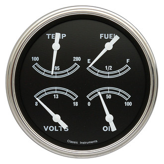 Classic Instruments® - Traditional Series 4-5/8" Quad Gauge, 0-90, 8-18 V
