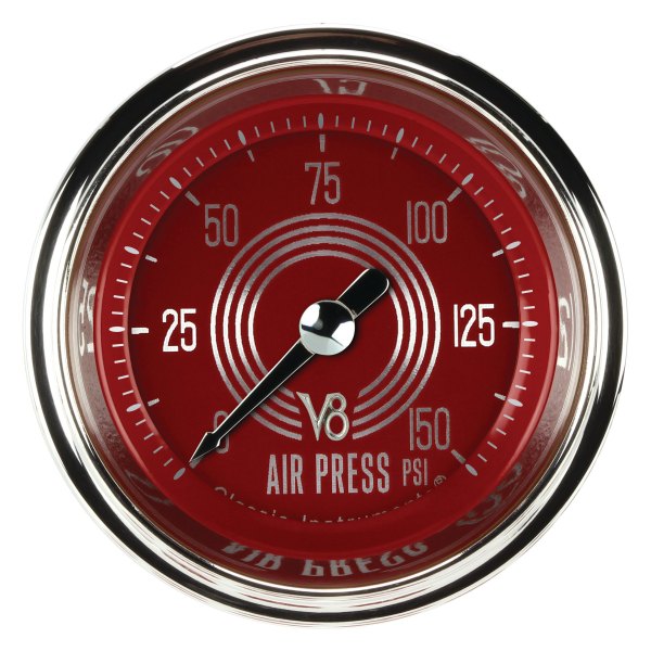 Classic Instruments® - V8 Red Steelie Series 2-1/8" Air Pressure Gauge, 150 psi