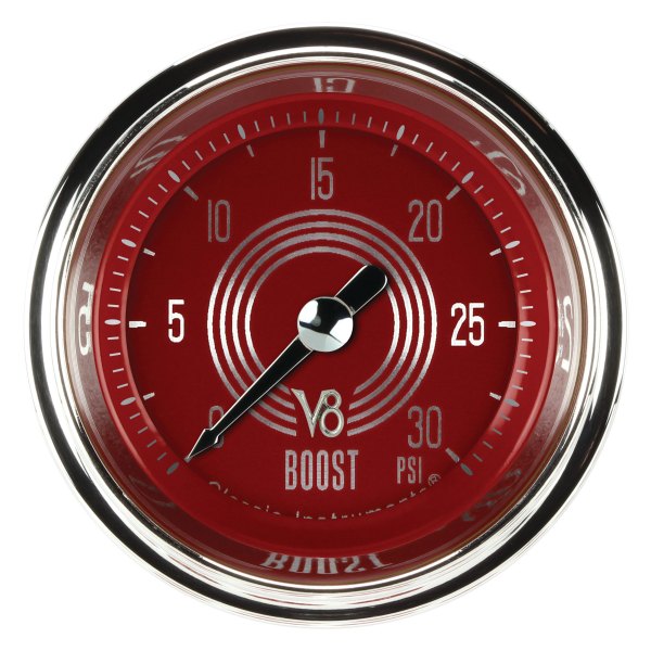 Classic Instruments® - V8 Red Steelie Series 2-1/8" Boost Gauge, 30 psi