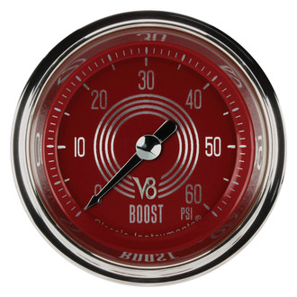 Classic Instruments® - V8 Steelie Series 2-1/8" Boost Gauge, 60 psi