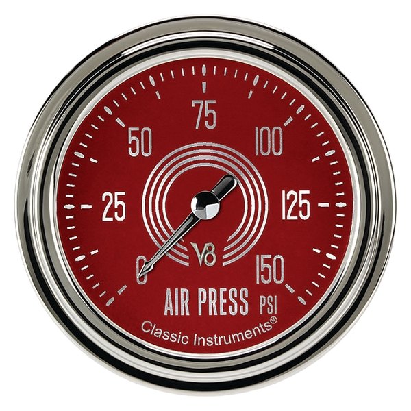 Classic Instruments® - V8 Red Steelie Series 2-5/8" Air Pressure Gauge, 150 psi