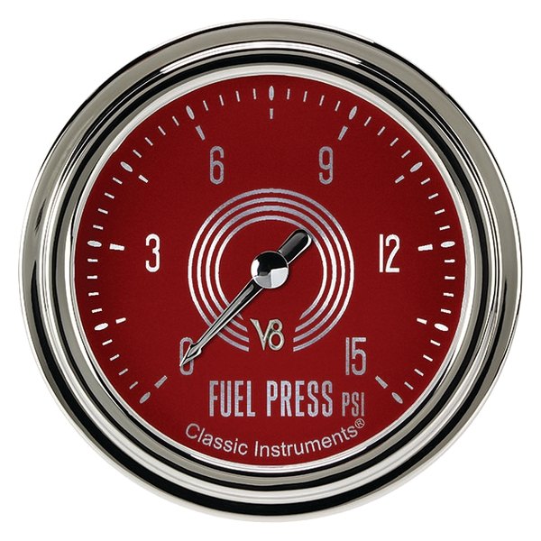 Classic Instruments® - V8 Red Steelie Series 2-5/8" Fuel Pressure Gauge, 15 psi