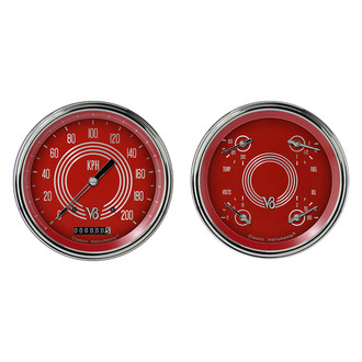 Classic Instruments® - V8 Steelie Series 4-5/8" Speedometer and Quad Gauge Set, 140 MPH