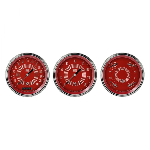 Classic Instruments® - V8 Red Steelie Series Custom 3-Gauge Set
